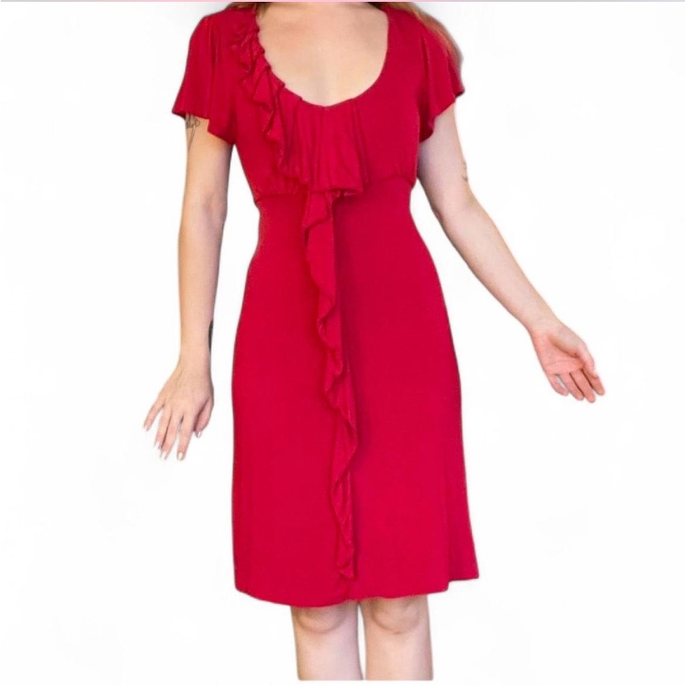 Pink Rose Red Ruffle-Front Midi Dress - Picture 3 of 4